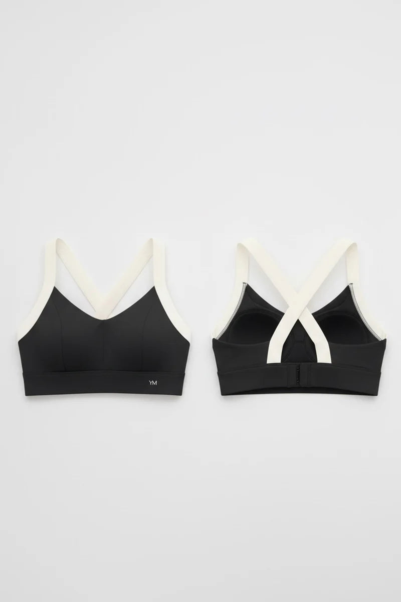 Sujetador deportivo contorno ajustable blanco y azul eléctrico