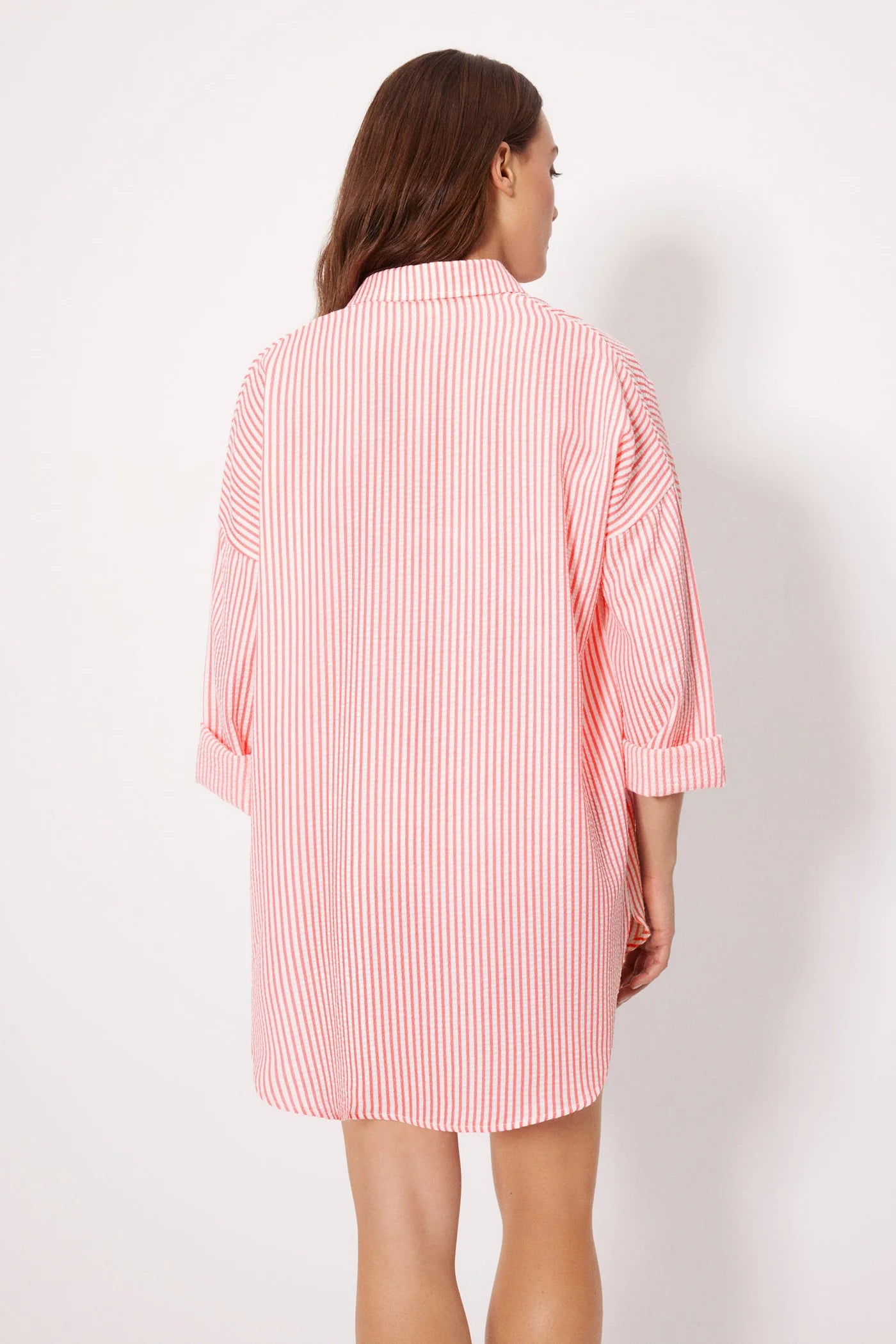 Camisa larga bambula rayas rosa