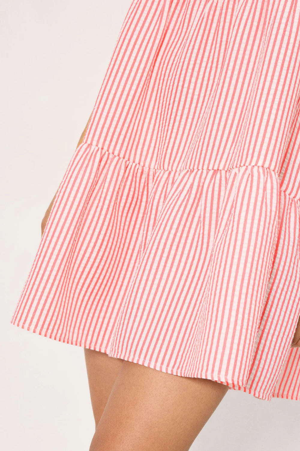 Vestido corto paneles bambula rayas rosa