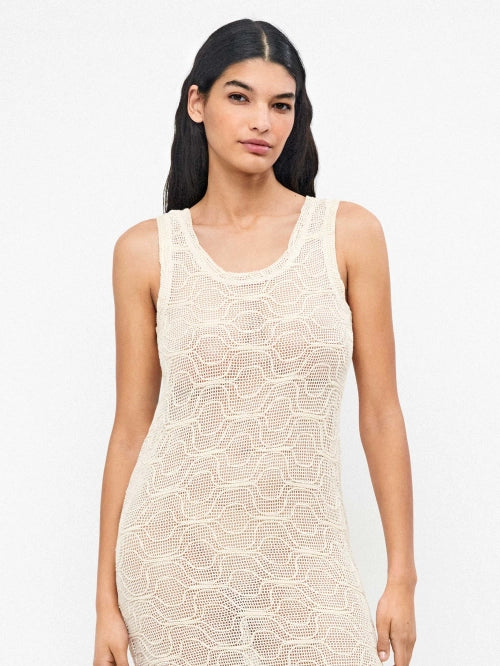 Vestido midi en tejido calado tipo crochet 100% algodón