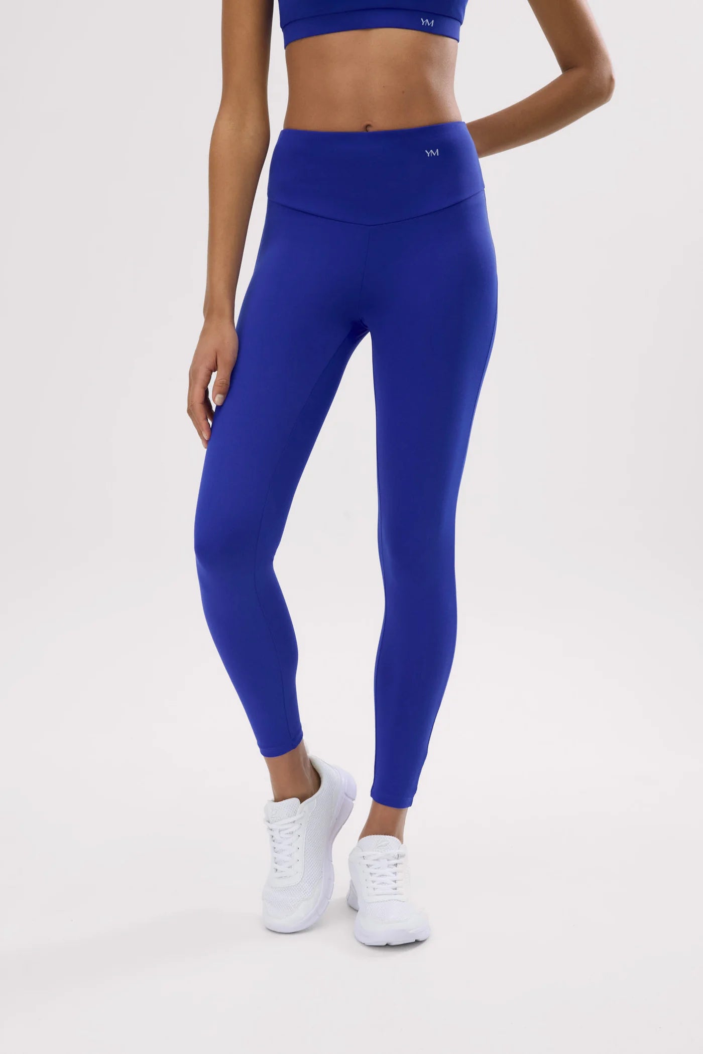 Leggings deportivos largos de tiro alto tacto algodonero azul eléctrico