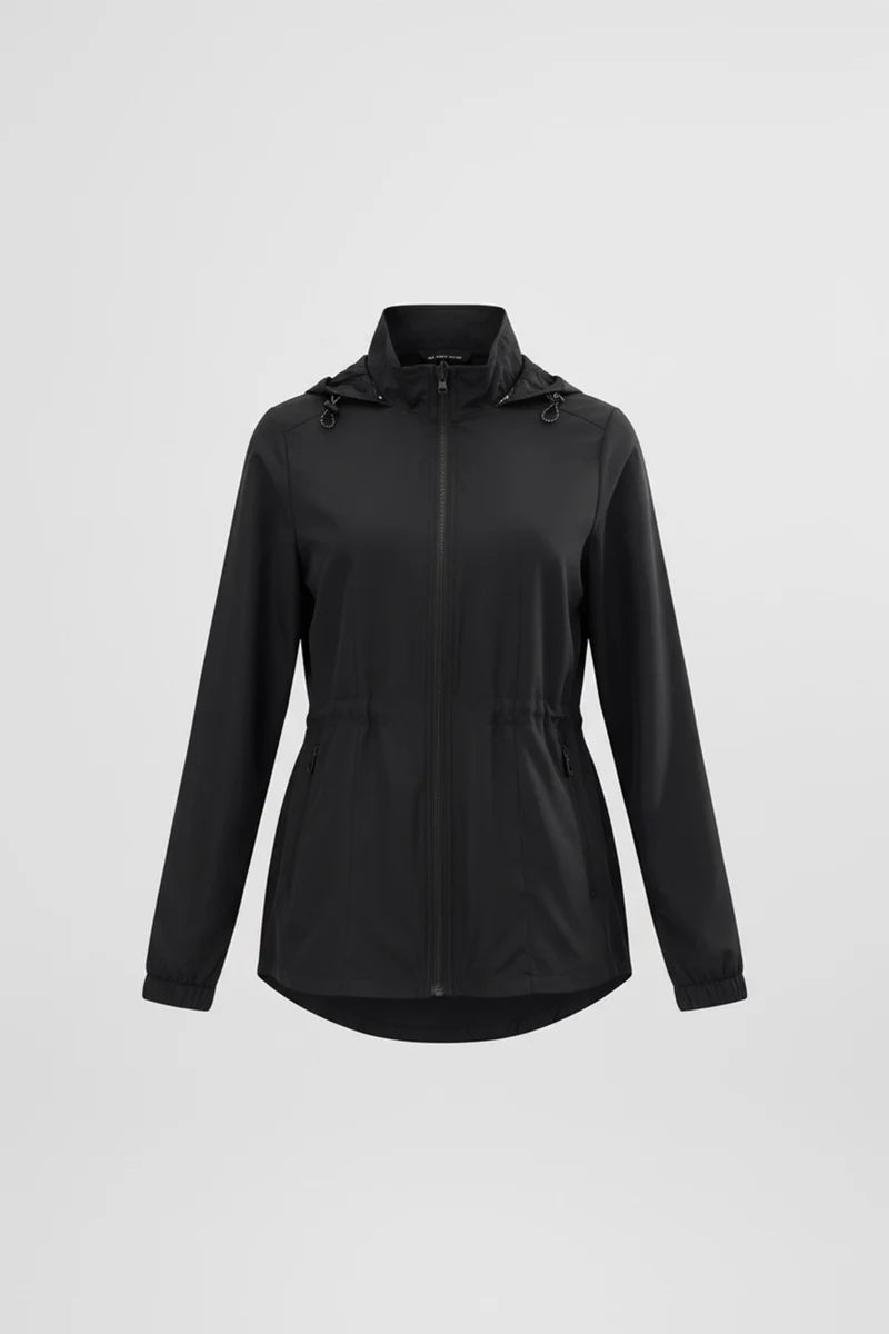 Chaqueta deportiva cortavientos con capucha y bolsillos negra
