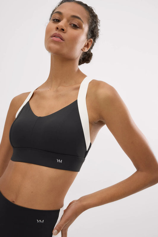 Sujetador deportivo contorno ajustable blanco y azul eléctrico