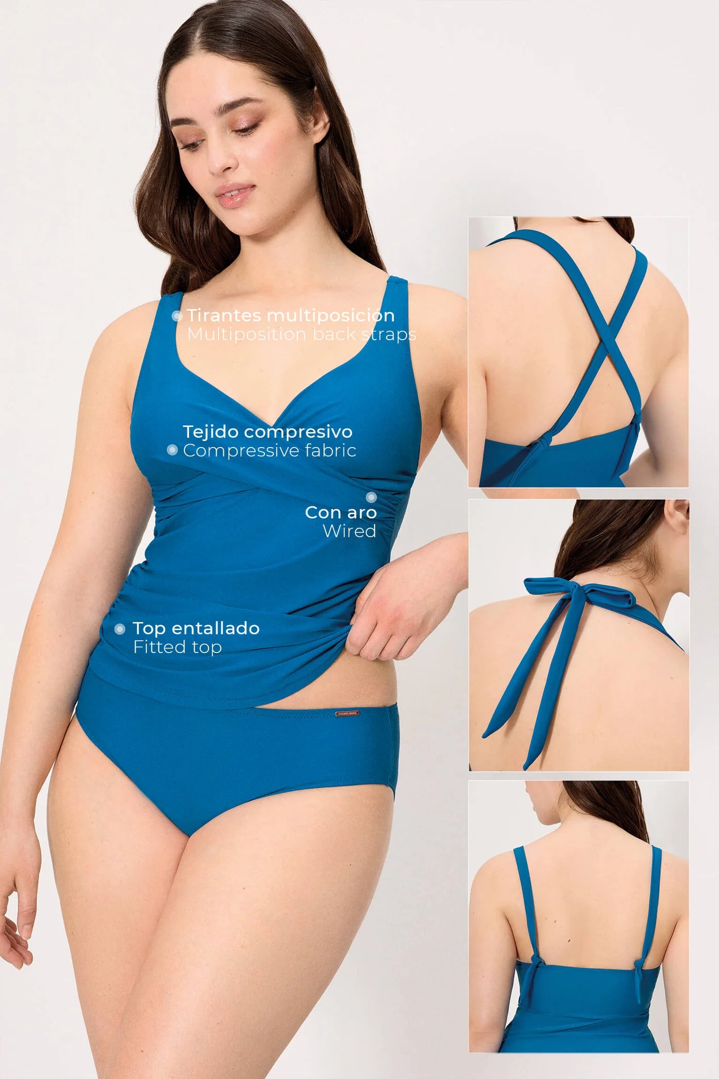 Conjunto tankini top con aro y braga midi azul copa C