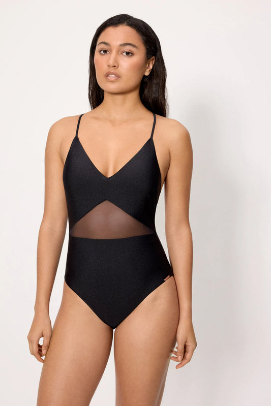 Bañador negro tul transparente con brillo negro copa B