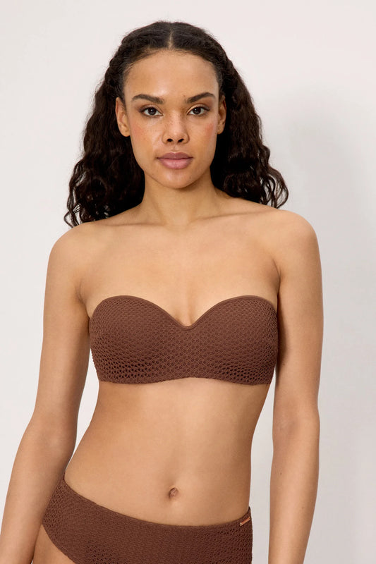 Top bikini bandeau tejido calado  copa C
