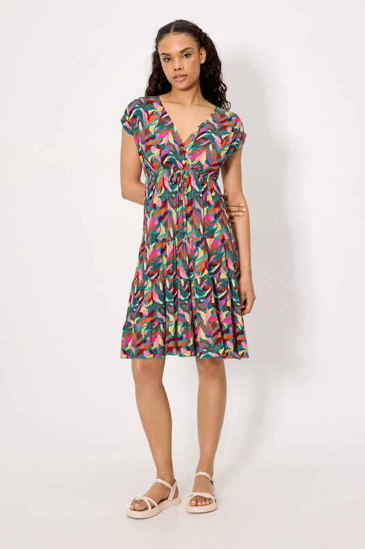 Vestido manga corta trabillas estampado