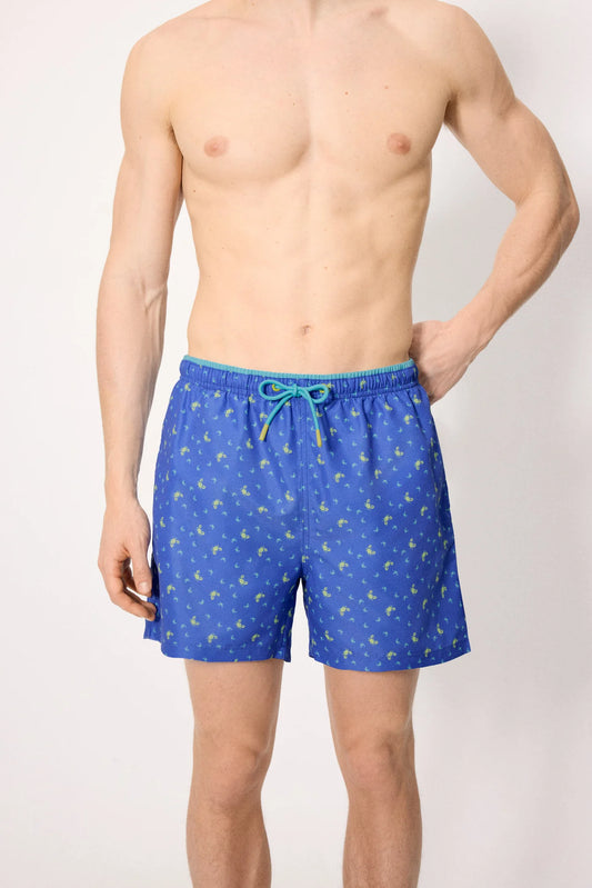 Bañador medio estampado cangrejos azul