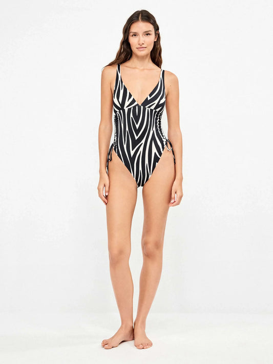 Bañador escote pronunciado animal print cebra