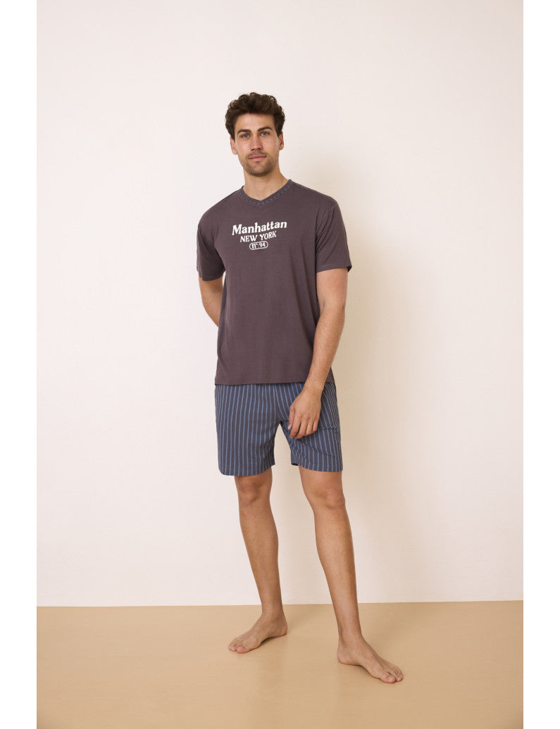 PIJAMA PANTALÓN CORTO CON CAMISETA MANGA CORTA VISCOSA RAYAS