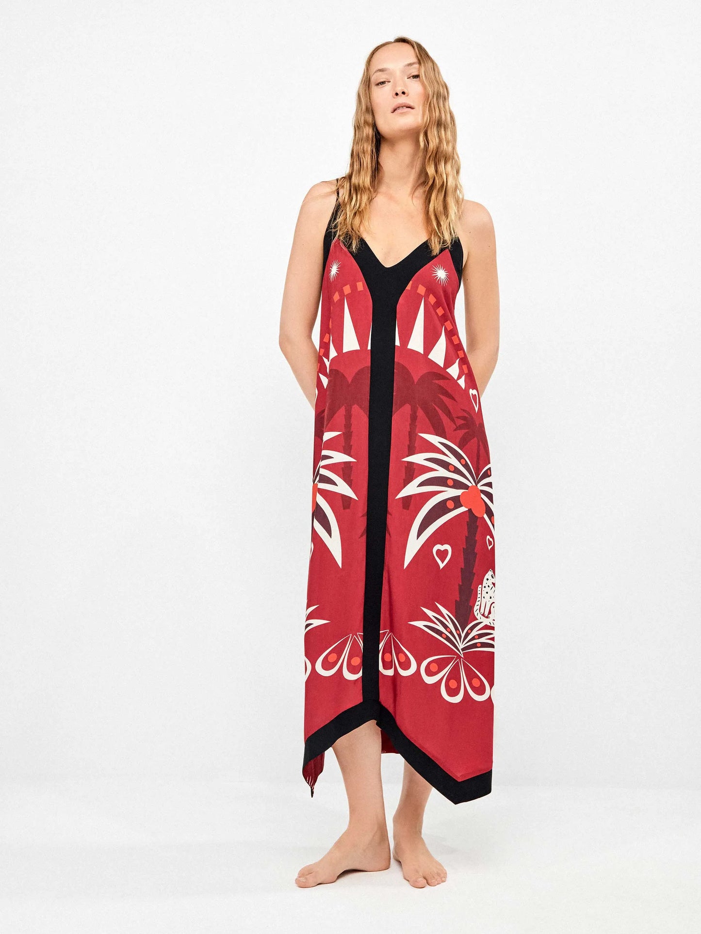 Vestido de tirantes finos no regulable con estampado